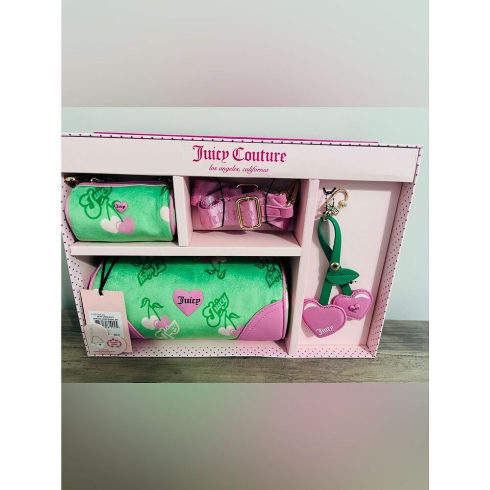 NWT Juicy Couture Heritage Cherry Barrel Bag Set - Limited Edition Green